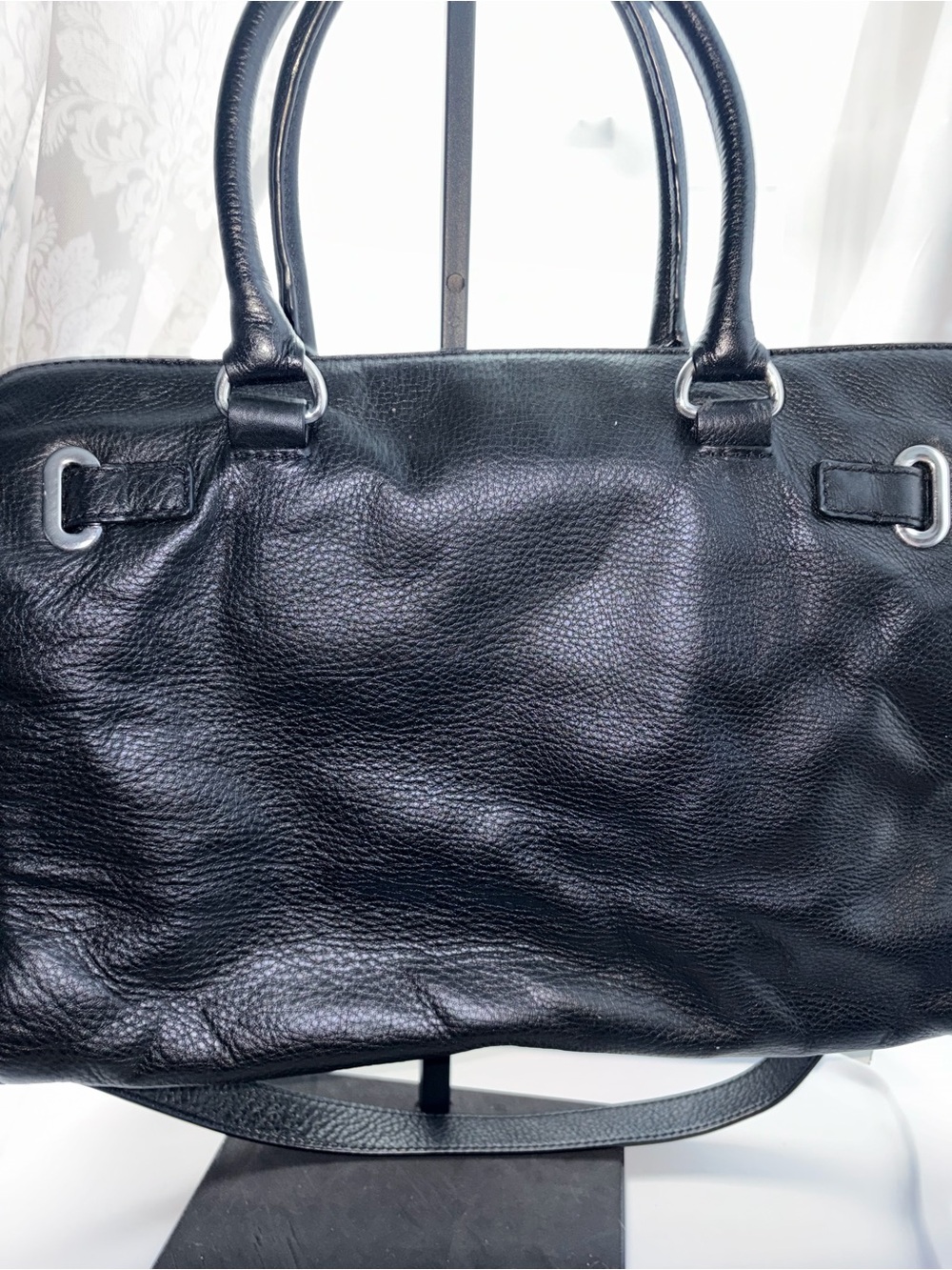 Michael Kors Black Leather Satchel with silver Tone Hardware - Picture 9 of 13
